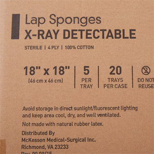 Surgical Laparotomy Sponge McKesson X-Ray Detectable Cotton 18 X 18 Inch 5 Count Hard Pack Sterile | SurgiMac Dental Supply
