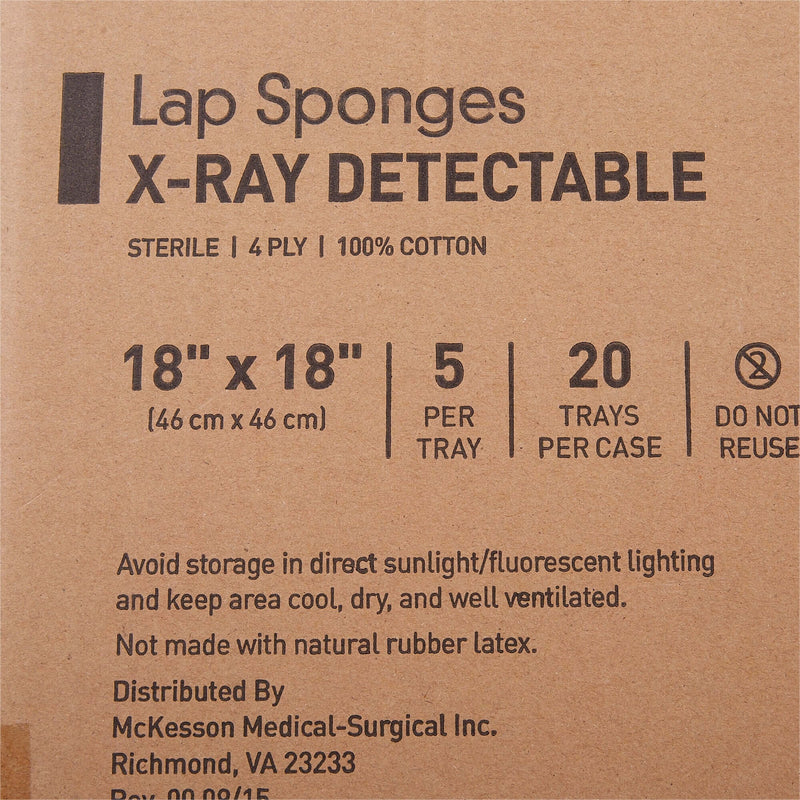 Surgical Laparotomy Sponge McKesson X-Ray Detectable Cotton 18 X 18 Inch 5 Count Hard Pack Sterile | SurgiMac Dental Supply