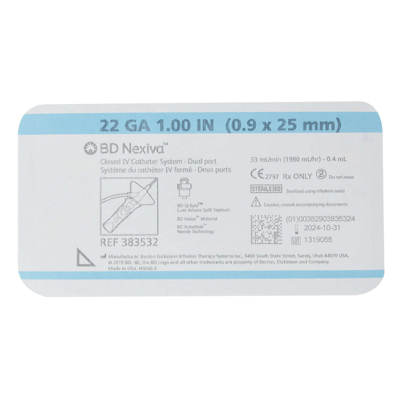 BD Nexiva 22G Closed IV Catheter 1 Inch Vialon Biomaterial Winged Hub with Blood Control | SurgiMac Dental Supply