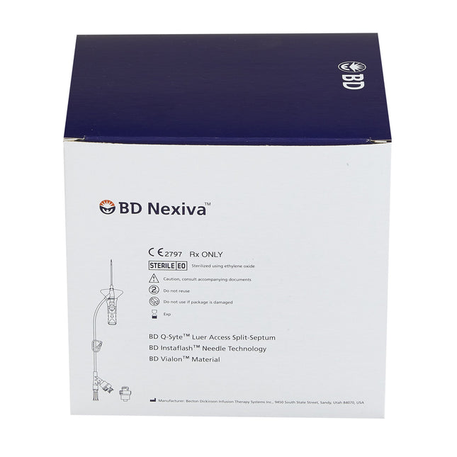 Closed IV Catheter Nexiva 22 Gauge 1 Inch Vialon Biomaterial Winged Hub Blood Control