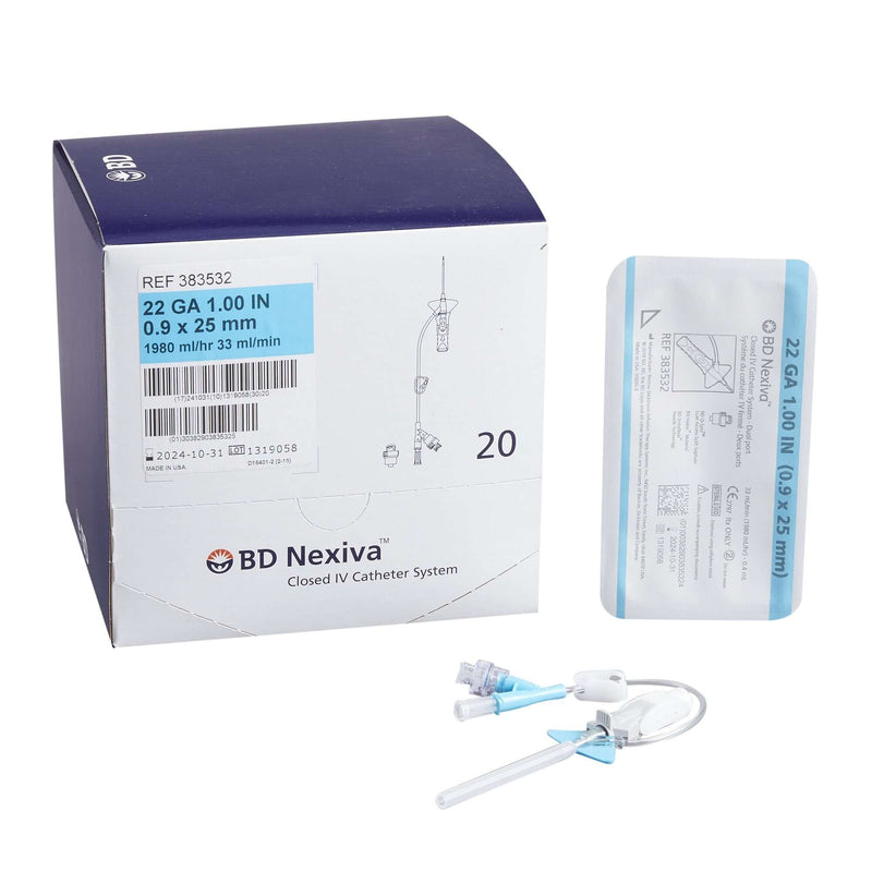 BD Nexiva 22G Closed IV Catheter 1 Inch Vialon Biomaterial Winged Hub with Blood Control | SurgiMac Dental Supply