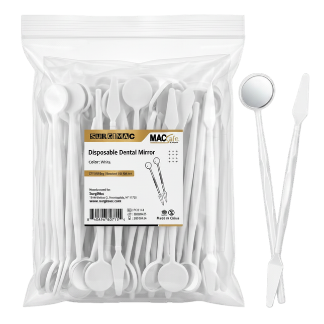 SurgiMac 4.5 Medium Plastic Mouth Mirror with 7" Spatula Handle, Disposable, White, MacSafe, 100/Box, 20bx/Case
