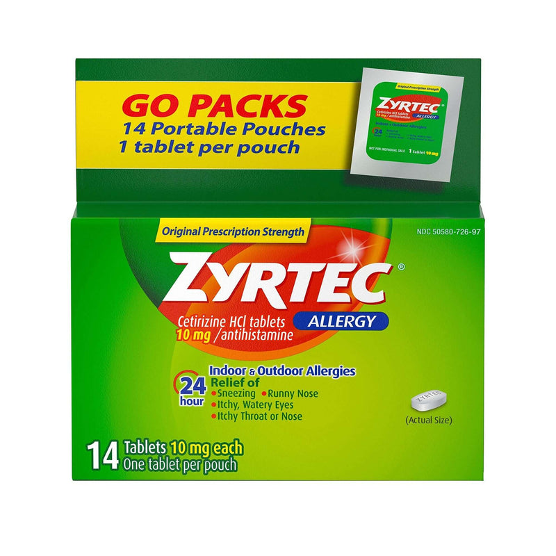 Allergy Relief Zyrtec 10 mg Strength Tablet 14 per Box 30312547204324