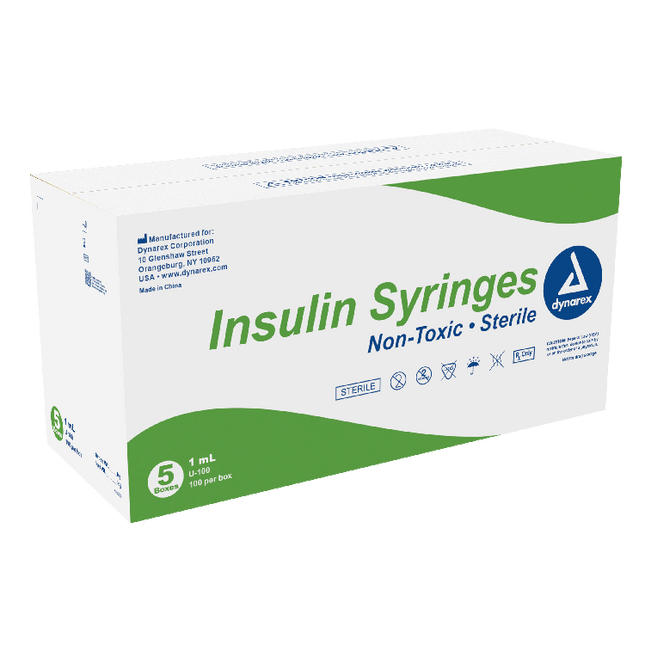 Dynarex Insulin Syringe N/S Individual Wrapped 1cc 31G 5 Count (31G, 5/16")