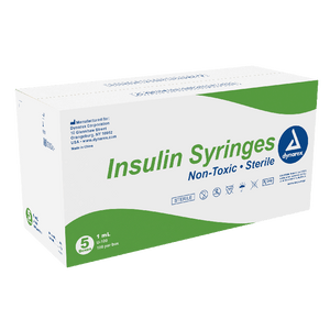 SurgiMac Dynarex Insulin Syringe N/S Individual Wrapped 1cc 31G 5 Count (31G, 5/16"), Disposable, Sterile, 100/Pk | SurgiMac Dental Supply