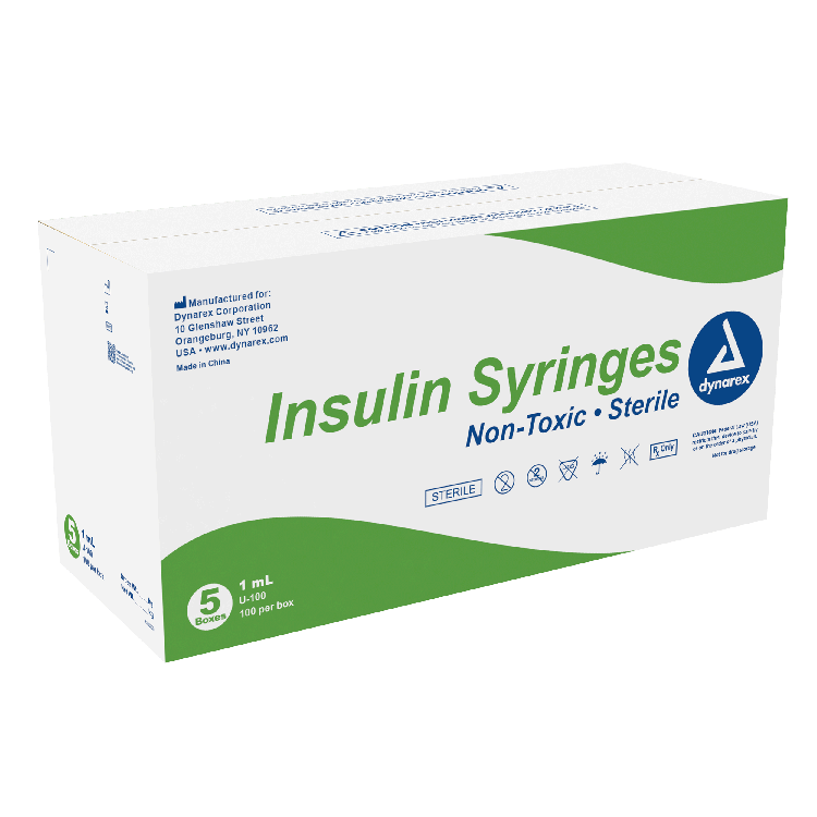 SurgiMac Dynarex Insulin Syringe N/S Individual Wrapped 1cc 31G 5 Count (31G, 5/16