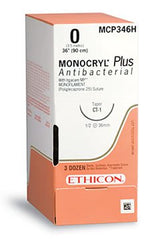 Monocryl™ Plus Poliglecaprone 25 with Irgacare MP Antibacterial Suture PS-1 3/8 Circle Reverse Cutting Needle Size 3-0 Monofilament | SurgiMac Dental Supply