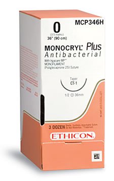 Monocryl™ Plus Poliglecaprone 25 with Irgacare MP Antibacterial Suture PS-1 3/8 Circle Reverse Cutting Needle Size 3-0 Monofilament | SurgiMac Dental Supply