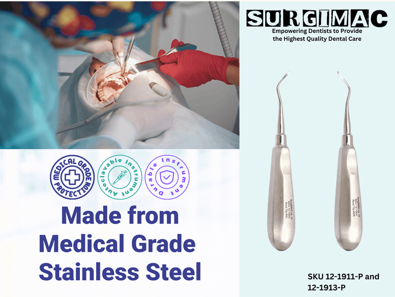 SurgiMac Heidbrink Root Tip Picks, Set of Left and Right, Extraction Elevators, Stainless Steel, Pro Series, 2/Pk | SurgiMac Dental Supply