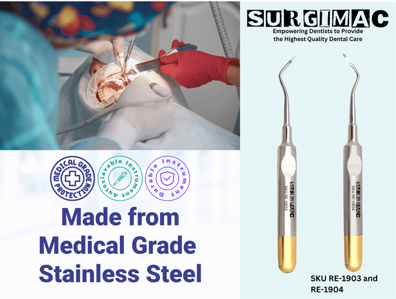 SurgiMac #79 & #80 Heidbrink Root Tip Picks, Set of Left and Right Extraction Elevators, Gold, Surgical Instruments, Stainless Steel, Pro Series, 2/Pk | SurgiMac Dental Supply