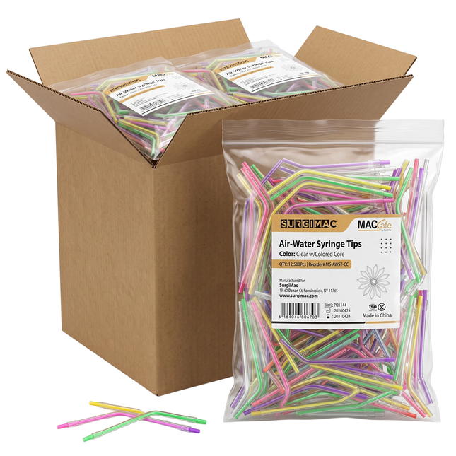 SurgiMac Crystal Air-Water Syringe Tips, Clear w/Colored Core, MacSafe, 250/Pk, 50pk/Case