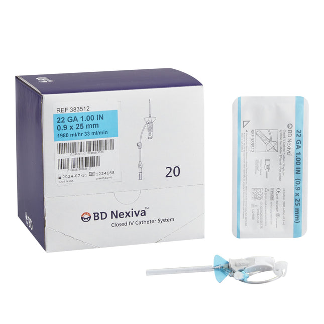 BD | Closed IV Catheter Nexiva 22 Gauge 1 Inch Sliding Safety Needle | 383512-BX