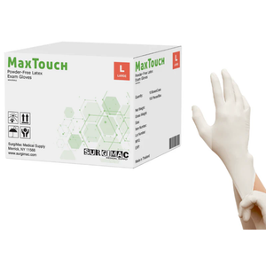 SurgiMac Latex Exam Gloves, White, MacTouch, 100/Box
