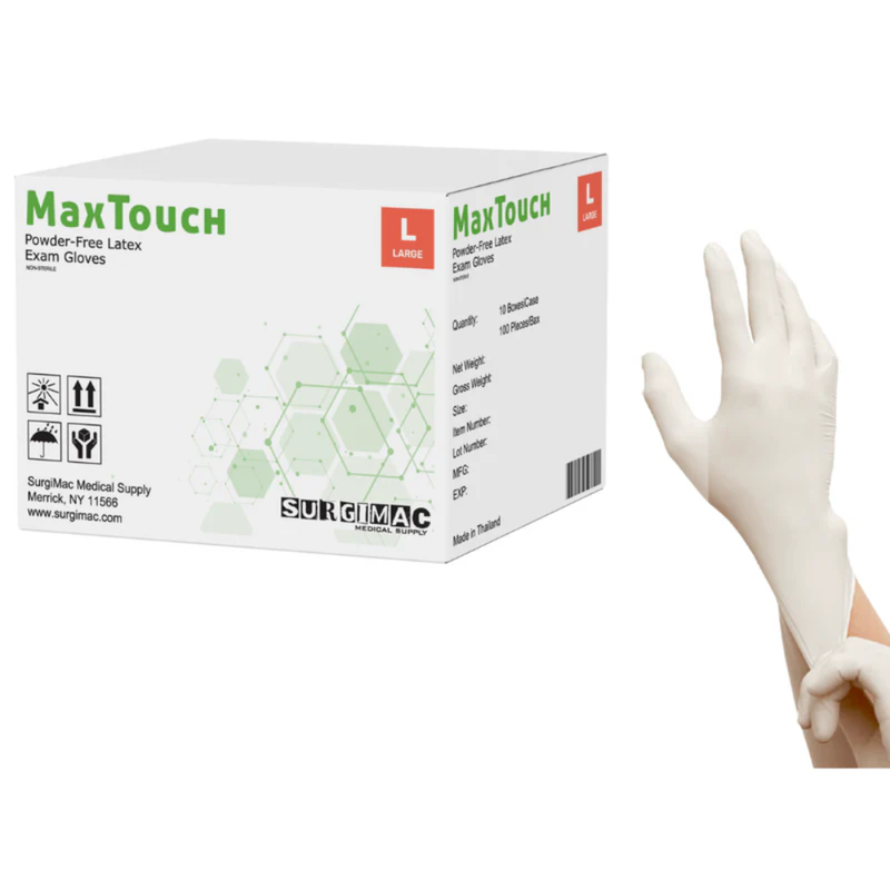 SurgiMac Latex Exam Gloves, White, MacTouch, 100/Box