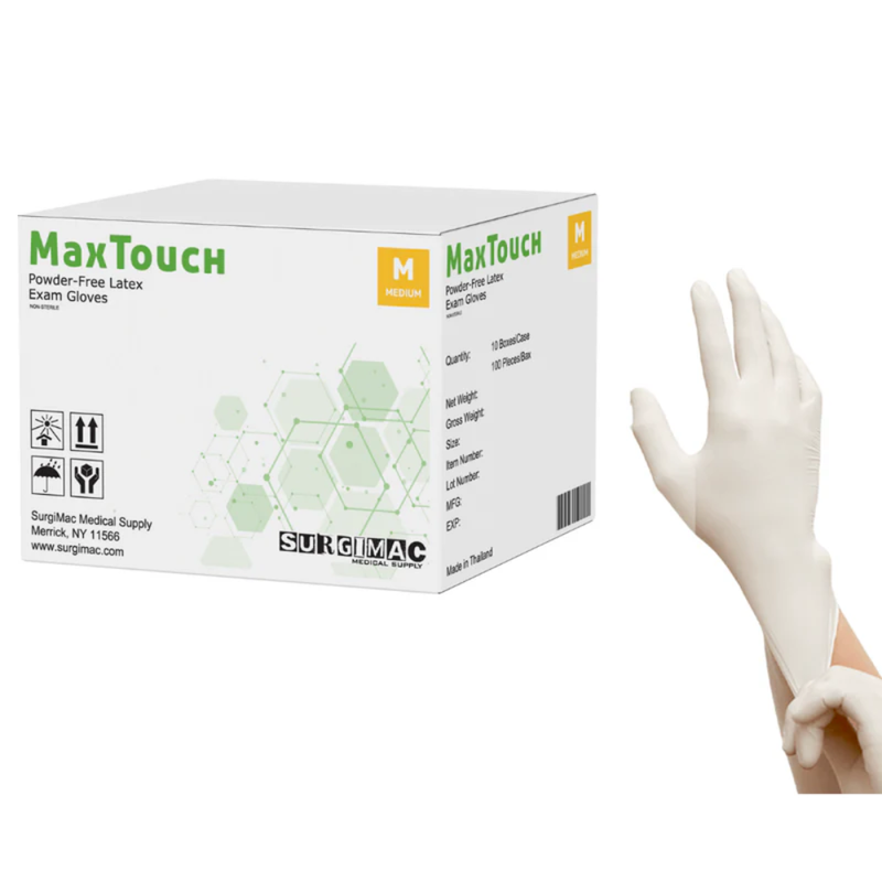 SurgiMac Latex Exam Gloves, White, MacTouch, 100/Box