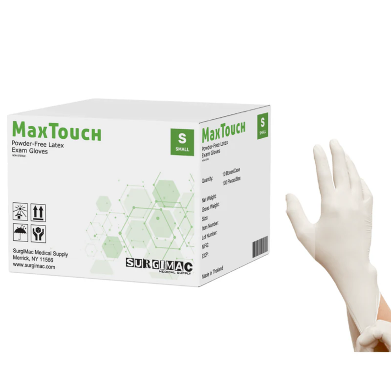SurgiMac Latex Exam Gloves, White, MacTouch, 100/Box