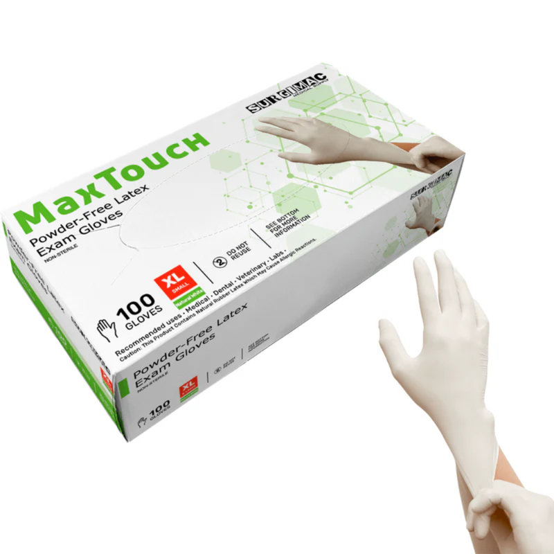 SurgiMac Latex Exam Gloves, White, MacTouch, 100/Box
