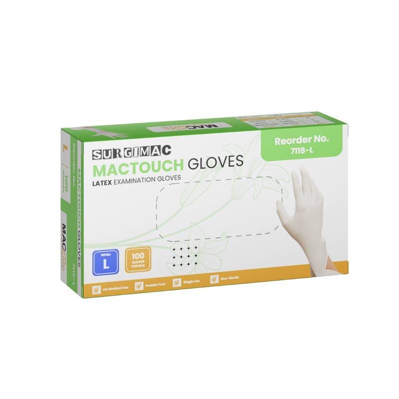 SurgiMac Latex Exam Gloves, White, MacTouch