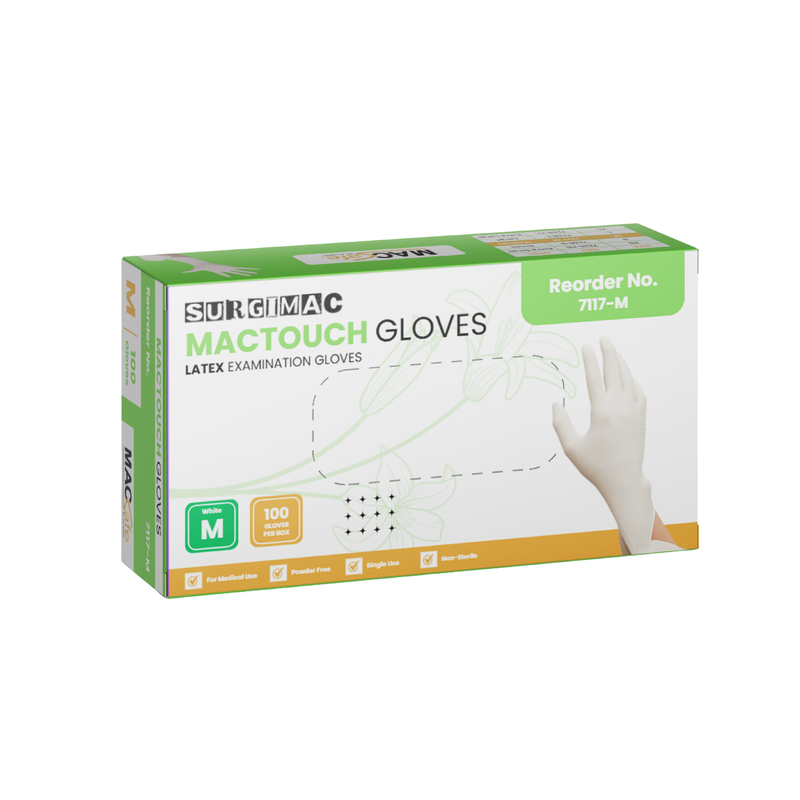 SurgiMac Latex Exam Gloves, White, MacTouch
