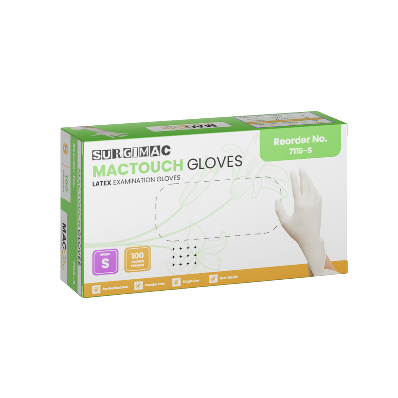 SurgiMac Latex Exam Gloves, White, MacTouch