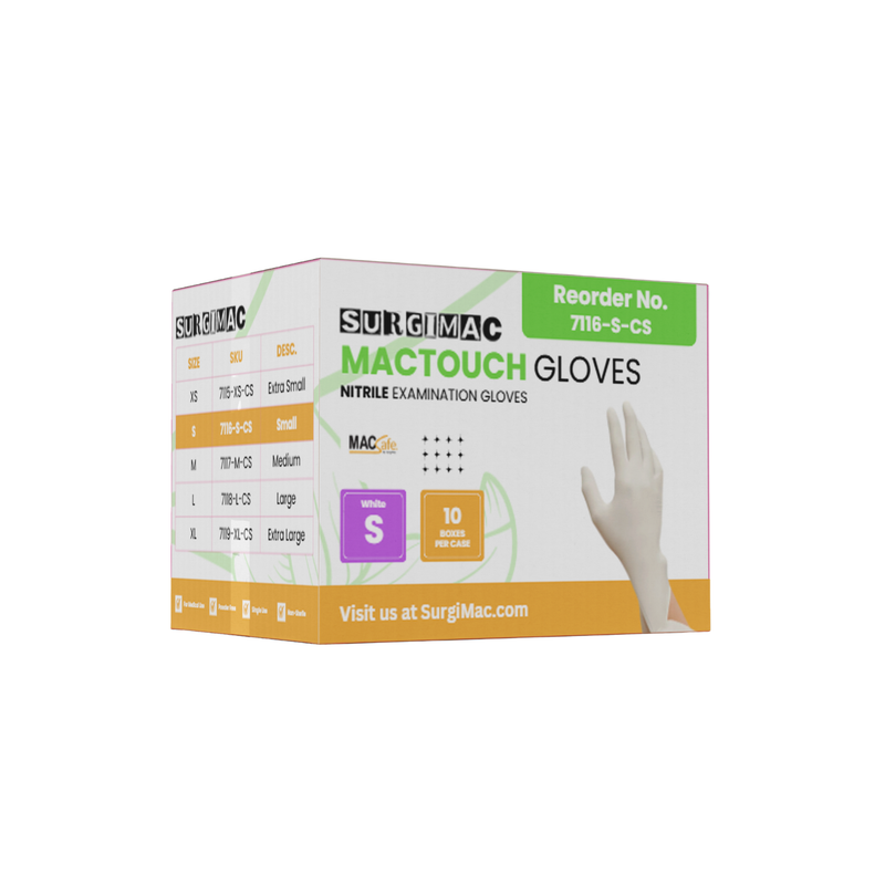 SurgiMac Latex Exam Gloves, White, MacTouch