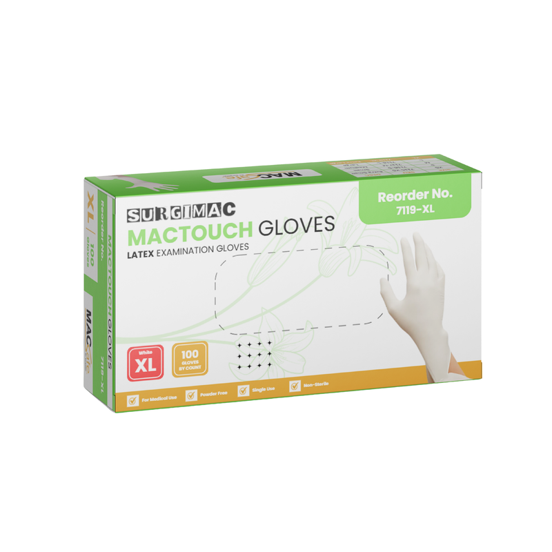 SurgiMac Latex Exam Gloves, White, MacTouch