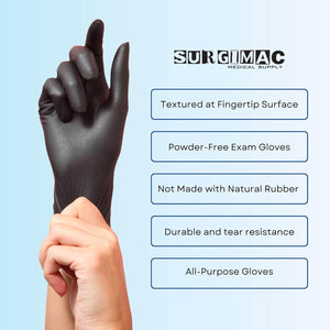 Nitrile Exam Gloves MacSoft by SurgiMac | Black | Chemo Tested | 100 Count 8115-XS