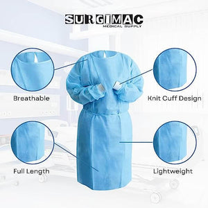 SMS Isolation Gown MacSafe by SurgiMac | Tie Back | Knitt cuffs | One size fits all | Blue 10-1551