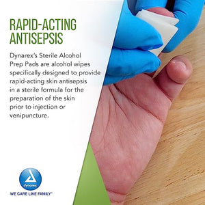 Dynarex Sterile Alcohol Prep Pads: Pre-moistened with 70% Isopropyl Alcohol 1113-1