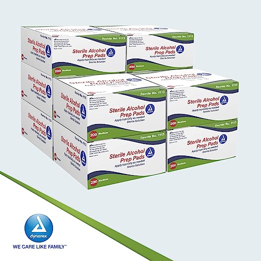 Dynarex Sterile Alcohol Prep Pads: Pre-moistened with 70% Isopropyl Alcohol 1113-1