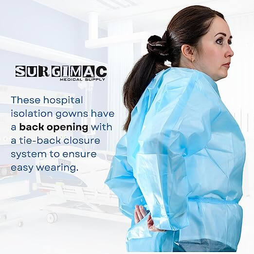 SMS Isolation Gown MacSafe by SurgiMac | Tie Back | Knitt cuffs | One size fits all | Blue 10-1551