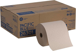Pacific Blue Basic Recycled Hardwound Paper Towel Rolls by GP PRO (Georgia-Pacific), Brown, 26301, 800 Feet Per Roll, 6 Rolls Per Case | SurgiMac Dental Supply