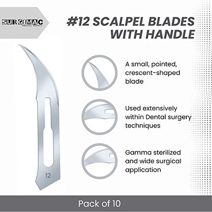 Sterile Stainless Steel Surgical Scalpel Blade with Plastic Handle | ProCut by SurgiMac | Box of 10