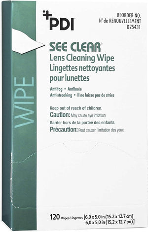 PDI See Clear Eye Glass Cleaning Wipes, 6" x 5", 120/Box. 12/CS D25431