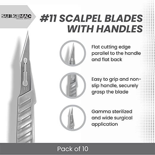 Surgical Scalpel Blade, Plastic Handle, ProCut, Sterile, Stainless Steel, Box of 10 10-4110-P