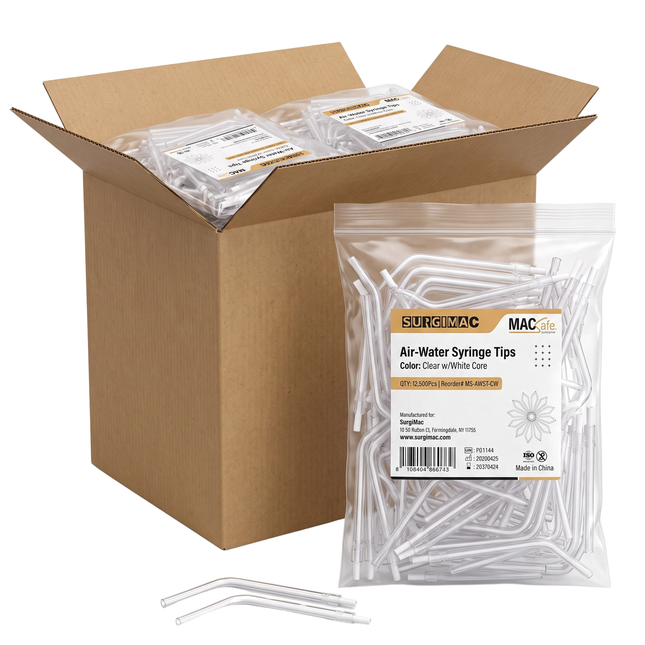 SurgiMac Crystal Air-Water Syringe Tips, Clear w/White Core, MacSafe, 250/Pk, 50pk/Case