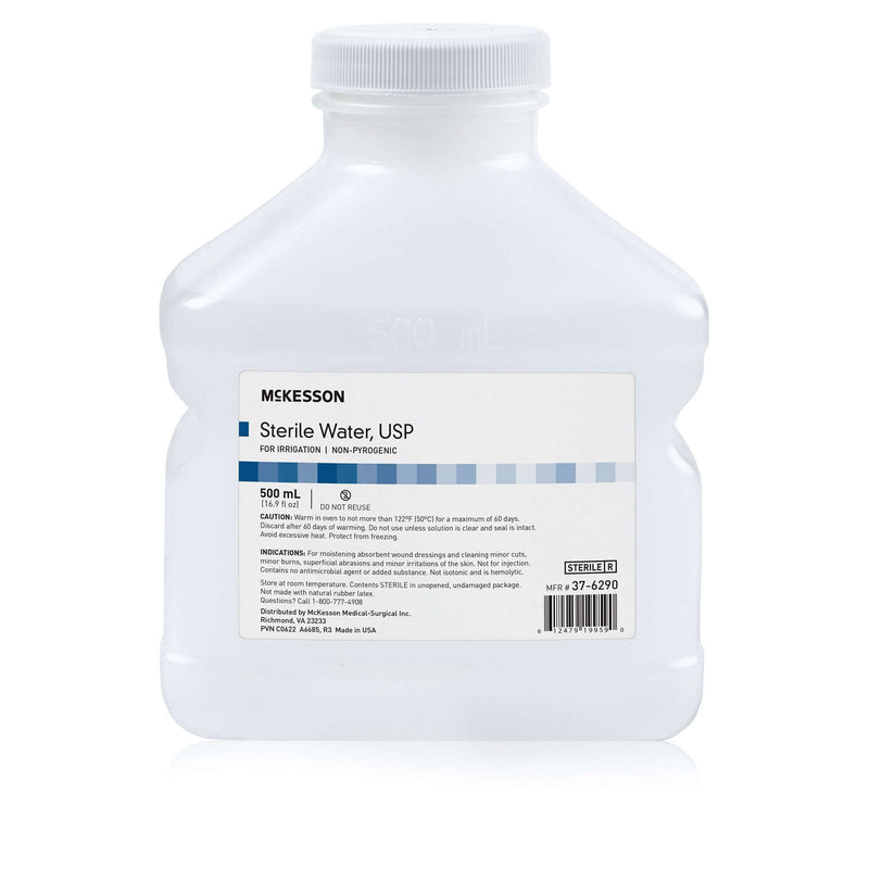 Irrigation Solution - OTC McKesson Sterile Water for Irrigation Not for Injection Bottle, Screw Top 500 mL | SurgiMac Dental Supply