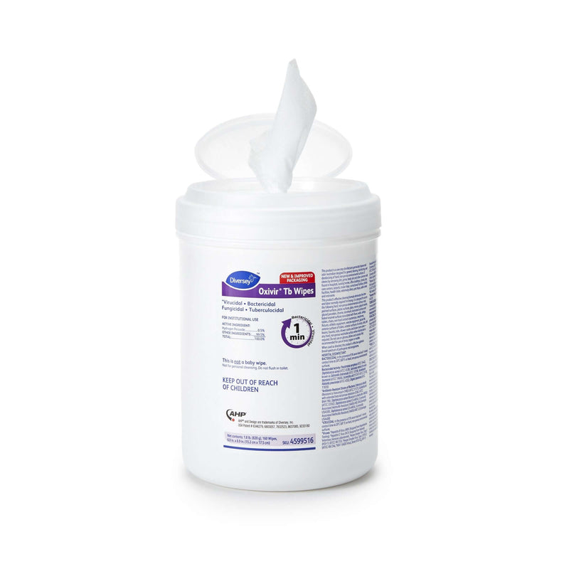 Diversey Oxivir TB Disinfectant Wipes, Hydrogen Peroxide Disinfectant Wipes, 160 Wipes/Can, Case of 12 4599516