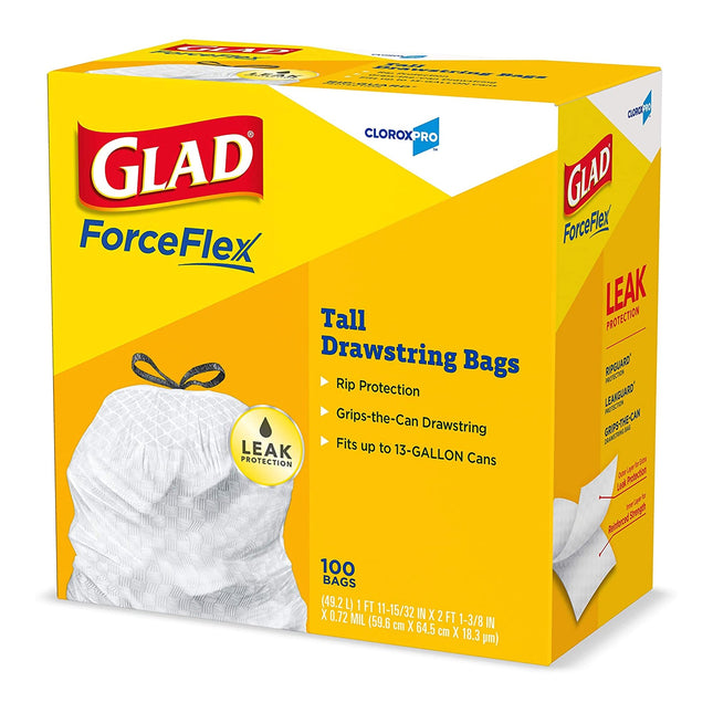 Glad Tall Kitchen Drawstring Plastic Trash Bags - White, 150 ct./13 gal