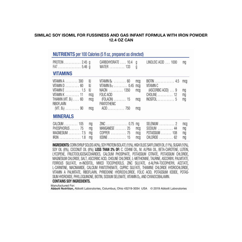 Infant Formula Similac Soy Isomil Can Powder Soy Galactosemia / Lactose Intolerance 55963