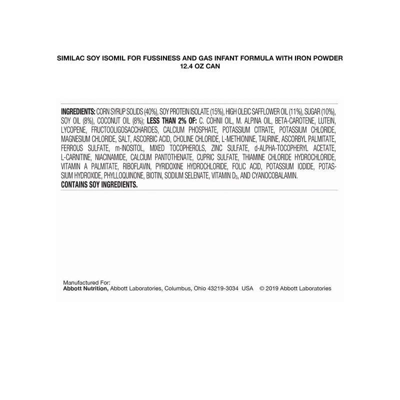 Infant Formula Similac Soy Isomil Can Powder Soy Galactosemia / Lactose Intolerance 55963