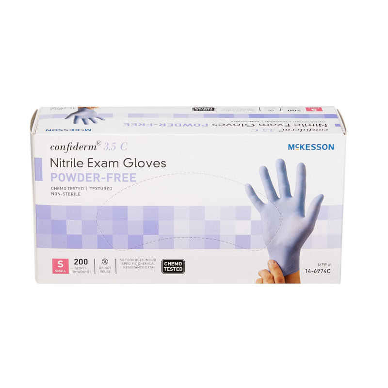 Exam Glove McKesson Confiderm 3.5C Small 200 per Box NonSterile Nitrile Standard Cuff Length Textured Fingertips Blue Chemo Tested