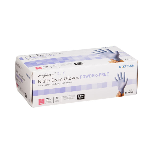 Exam Glove McKesson Confiderm 3.5C Small 200 per Box NonSterile Nitrile Standard Cuff Length Textured Fingertips Blue Chemo Tested