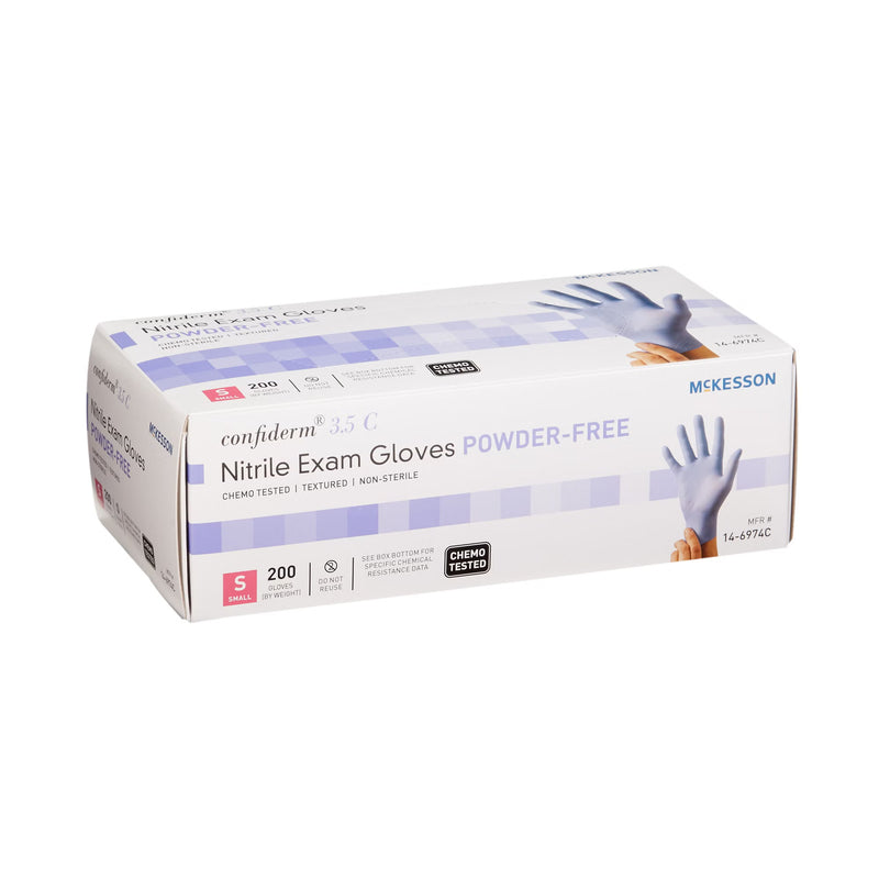 Exam Glove McKesson Confiderm 3.5C Small 200 per Box NonSterile Nitrile Standard Cuff Length Textured Fingertips Blue Chemo Tested