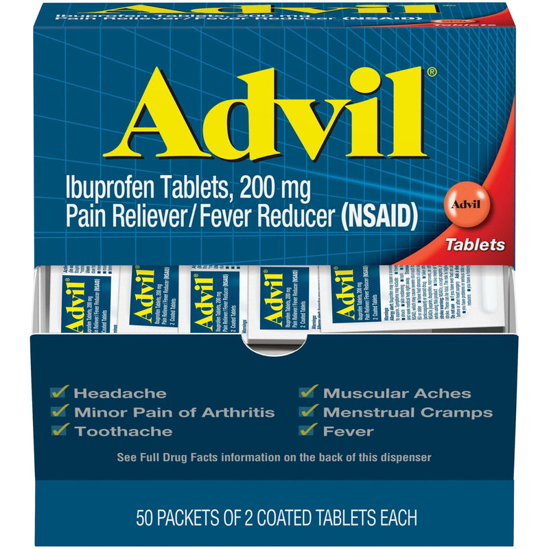 Pain Relief Advil® 200 mg Strength Ibuprofen Tablet 50 per Box | SurgiMac Dental Supply