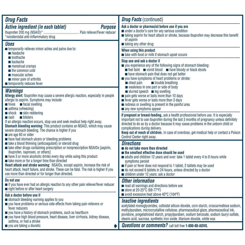 Pain Relief Advil® 200 mg Strength Ibuprofen Tablet 50 per Box | SurgiMac Dental Supply