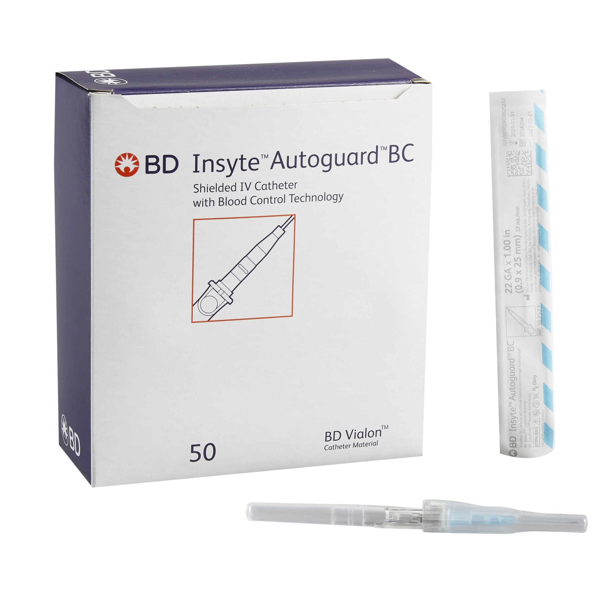 BD | Peripheral IV Catheter Insyte Autoguard BC 22 Gauge 1 Inch Button ...