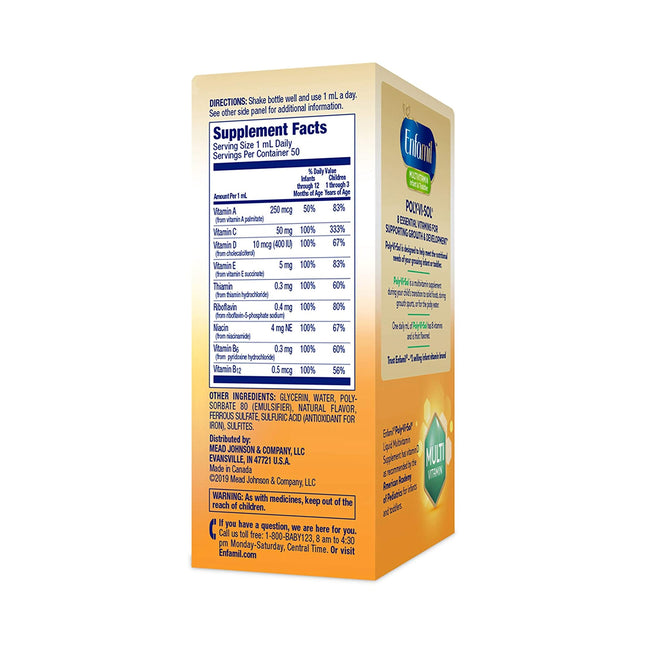 Mead Johnson | Pediatric Multivitamin Supplement Poly·Vi·Sol Vitamin A 1500 IU Strength Oral Drops Unflavored | 00087040203