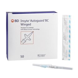 Peripheral IV Catheter Insyte™ Autoguard™ BC 22 Gauge 1 Inch BD Vialon Winged Hub Blood Control Push Button Safety