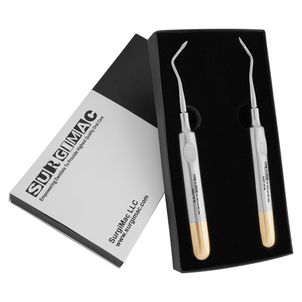 SurgiMac #79 & #80 Heidbrink Root Tip Picks, Set of Left and Right Extraction Elevators, Gold, Surgical Instruments, Stainless Steel, Pro Series, 2/Pk - Secondary